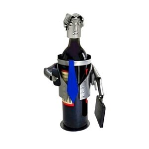 H&K SCULPTURES Metal Business Man Wine Caddy/ Holder
